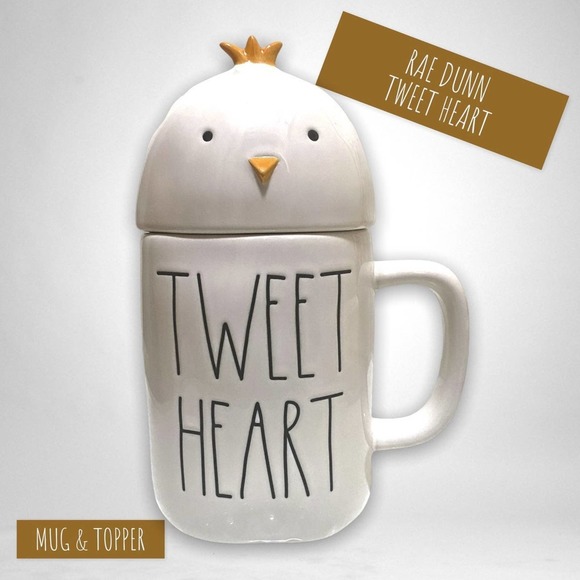 Rae Dunn Tweet Heart Mug and Topper - Picture 1 of 4